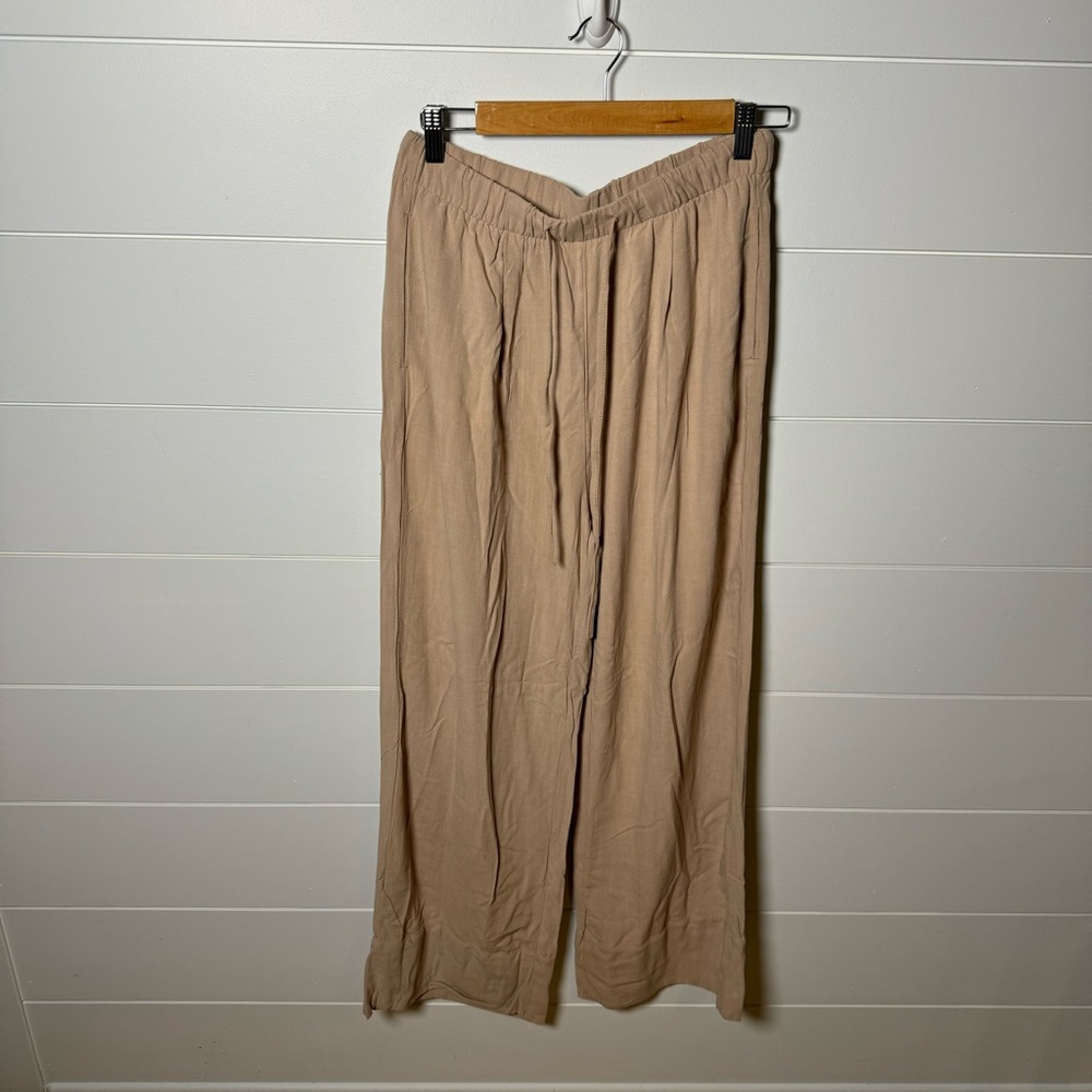 Khaki Wide-Leg Linen Pants